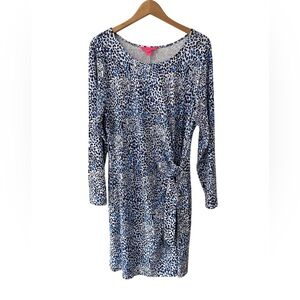 Lilly Pulitzer women’s Bryson long sleeve Dress XXL white blue faux wrap jersey